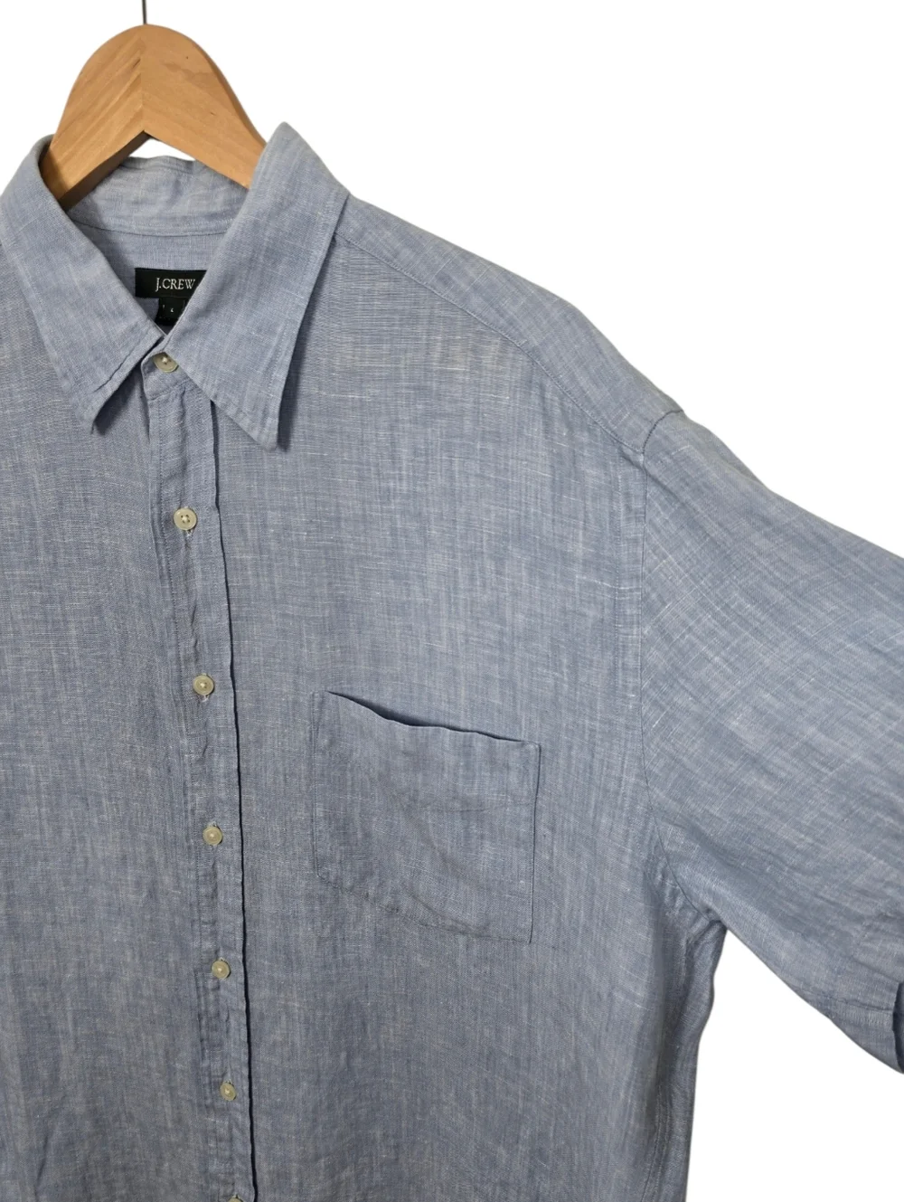 J Crew Linen Light Blue Short Sleeve Button Down Shirt Men's Large